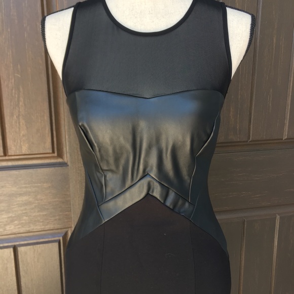 Aidan Mattox Black Sheer Faux Leather Dress - Picture 2 of 7